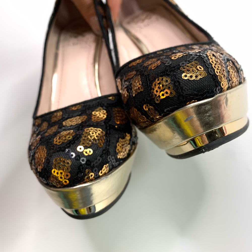 Vince Camuto Heels Gold Black Sequin Semi Platform - Picture 7 of 7